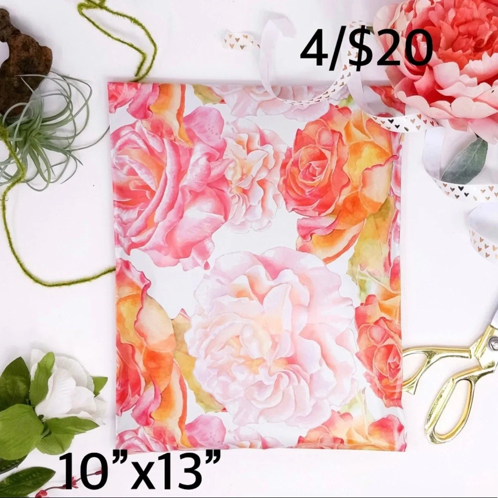 4/$20 -20 watercolor blossom poly mailers 10”x13”